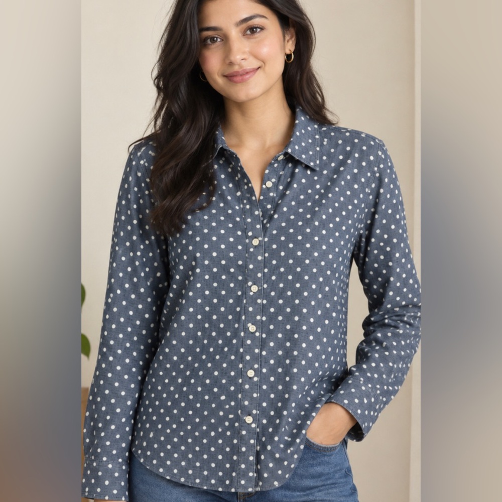 Talbots Polka Dot Button-Up Shirt - Blue 14